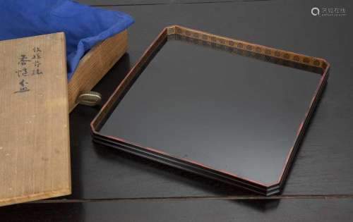 Black lacquer tray Japanese, Meiji-Taisho period with a red ...
