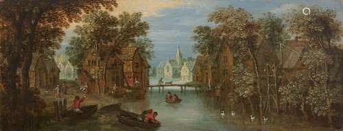 Marten RYCKAERT Anvers, 1587 - 1631Paysage fluvial animé de ...