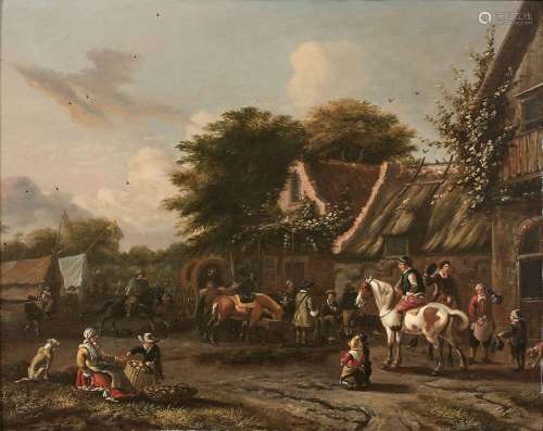 Ecole hollandaise du XVIIIe siècle Halte de cavaliers devant...