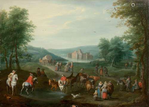 Carel BESCHEY Anvers, 1706 - 1776Voyageurs près de la rivièr...