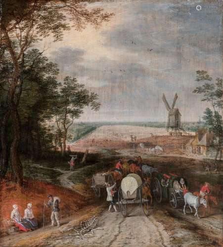 Adriaen van STALBEMT Anvers, 1580 - 1662Paysage au moulin an...