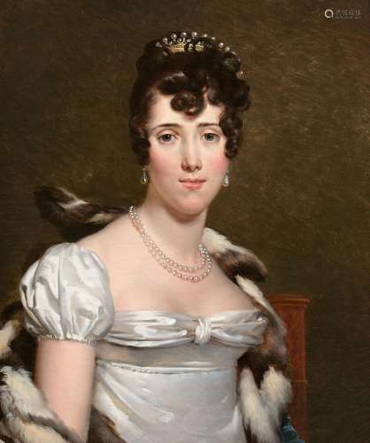 Ecole française vers 1810-1815 Portrait de femme à la robe b...