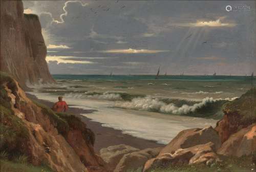 Paul FLANDRIN Lyon, 1811 - Paris, 1902Falaise en bord de mer...