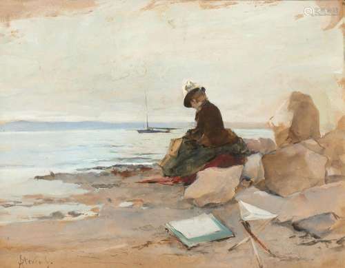 Alfred STEVENS Bruxelles, 1823 - Paris, 1906Femme peintre en...