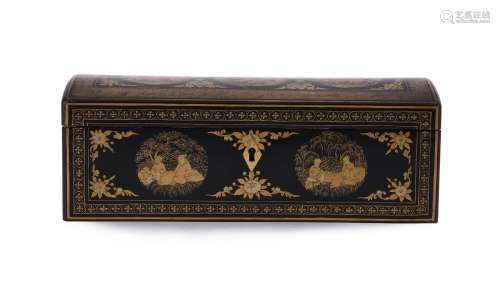 A Chinese Export lacquer gold painted casket