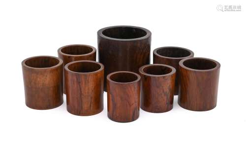 A group of seven huanghuali brushpots