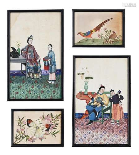 A set of four Chinese Export paintings of court figures and ...