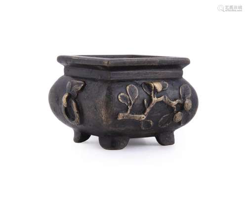 A small Chinese bronze square censer