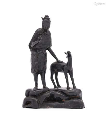 A Chinese bronze of Magu and a deer