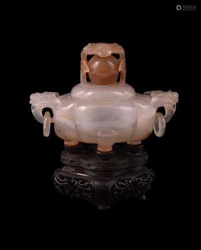 A Chinese agate censer and cover