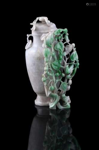 A Chinese jadeite vase and cover
