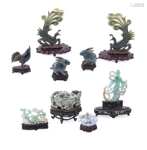 A group of nine Chinese jade and hardstone carvings