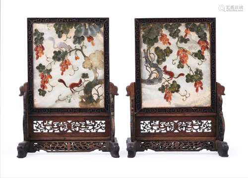 A pair of Chinese soapstone table screens