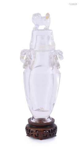 A large Chinese rock crystal vase and cover