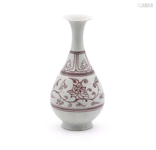 A Chinese underglaze-red pear shaped bottle vase