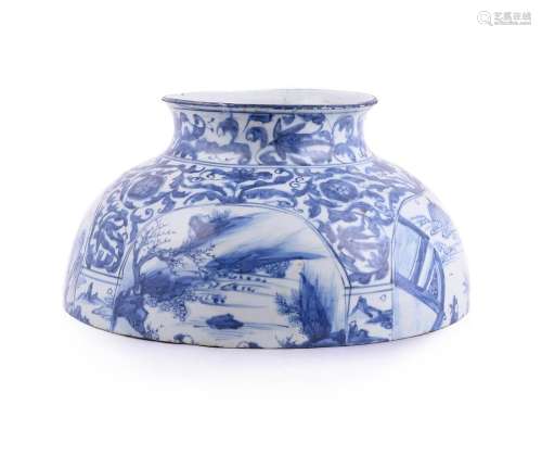 A Chinese Transitional blue and white vase top section