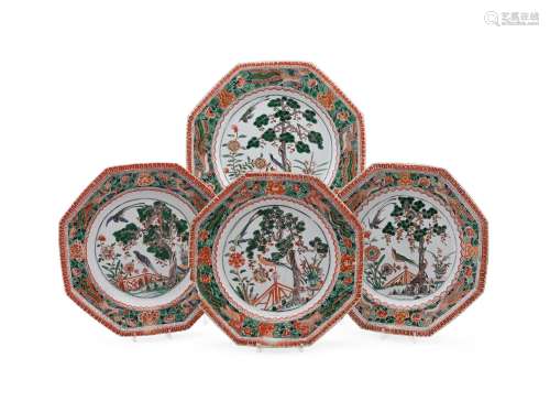 Four Chinese Famille Verte octagonal dishes