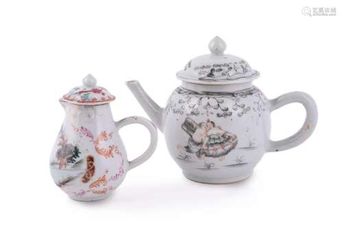 A Chinese export grisaille 'Erotic' teapot