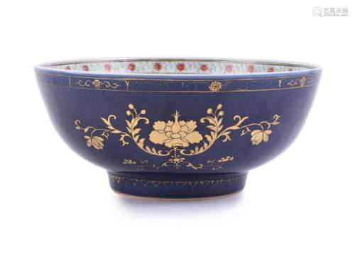 A Chinese blue-ground punch bowl