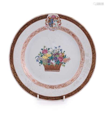A Chinese Export Famille Rose Armorial plate