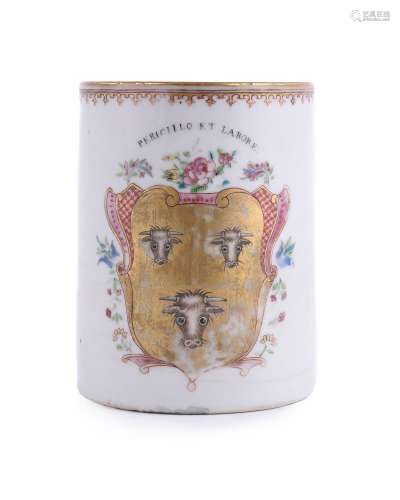 A Chinese Export Famille Rose Armorial mug