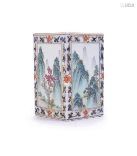A Chinese famille rose square brush pot