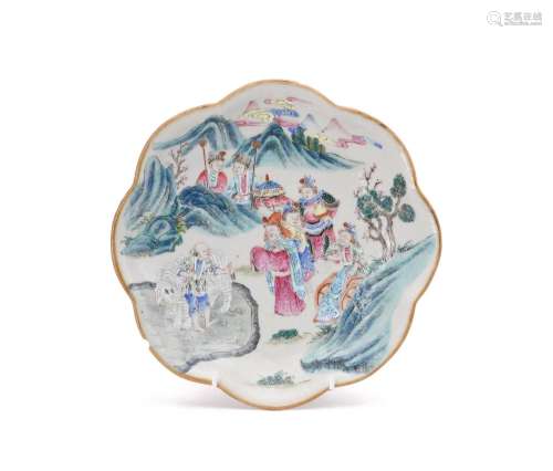 A Chinese Famille Rose lobed footed dish