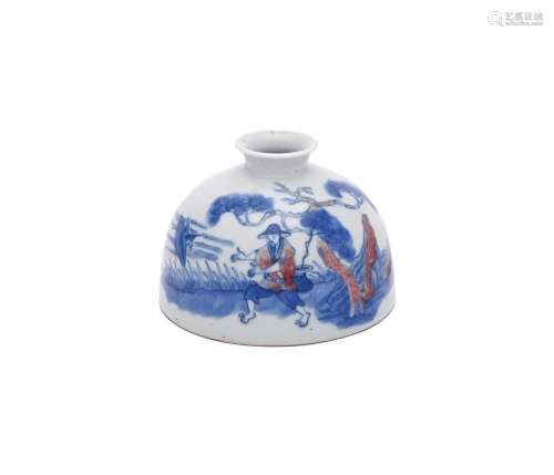 A Chinese underglaze red and blue 'beehive' brush pot