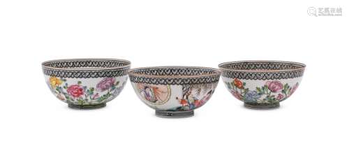 A group of three Chinese 'Egg shell' porcelain bowls