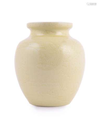 A Chinese incised yellow ground vase