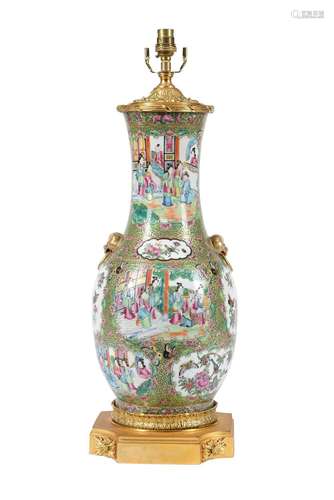 A Chinese canton export twin handled vase