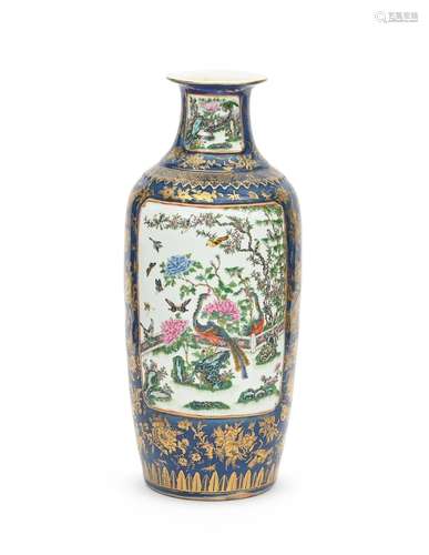 A large Chinese Famille Rose blue ground vase