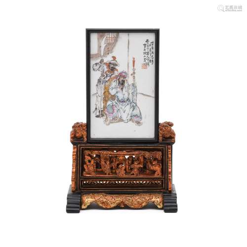 A Chinese famille rose porcelain table panel