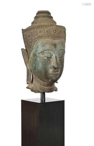 A fine Thai copper-alloy head of a crowned Buddha