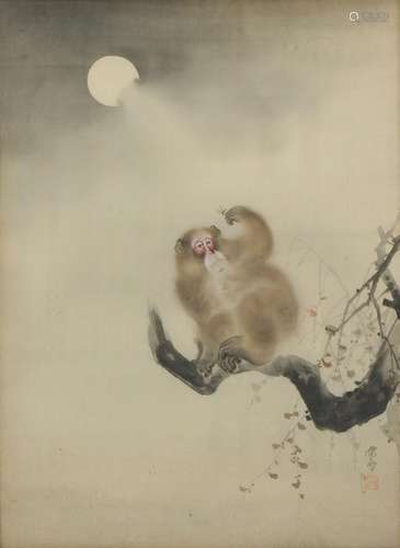 A Japanese silk painting of a monkey after Mori Sosen