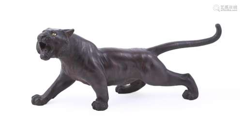 A Japanese Cast Bronze Figure of a Siberian Tiger