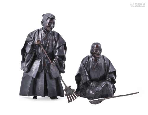 Two Japanese Cast Bronze Figures representing actors