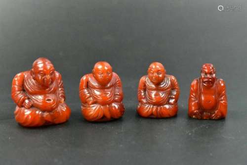 4 Chinese Beeswax Carved Figurines, 19th C