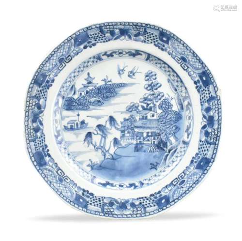Chinese Blue & White Plate w/ landscape,18th C.