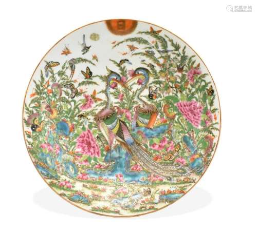 Chinese Canton Glazed Charger w/Phoenix&Sun,19th C