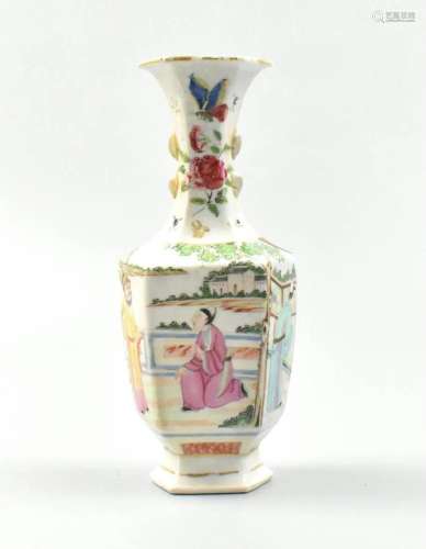 Chinese Rose Medallion Vase w/ Figure,19th C.