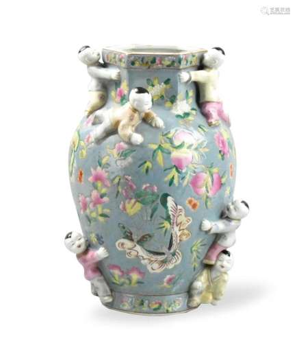 Chinese Famille Rose Vase w/ Children,ROC Period