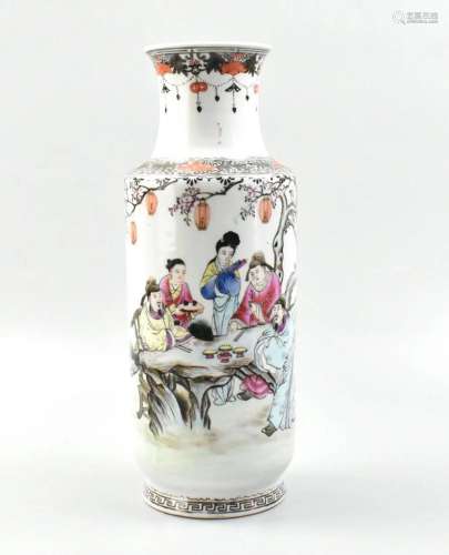 Chinese Famille Rose Vase w/ Figure, ROC Period