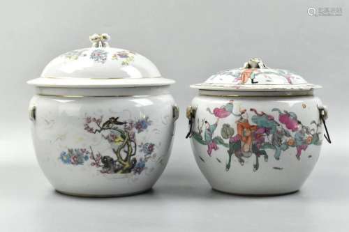 2 Chinese Famille Rose Covered Jars,19th C.