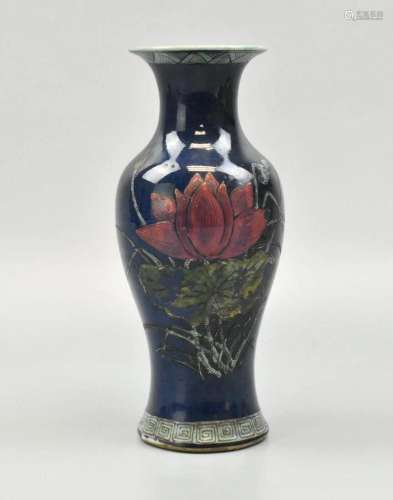 Chinese Blue Ground Famille Rose Vase,19th C.