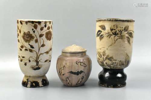 Group of 3 Chinese Cizhou Ware Jar & 2 Vases