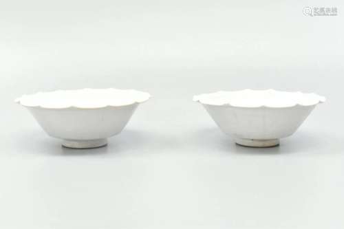 Pair of Chinese White Glazed Lobbed Bowl