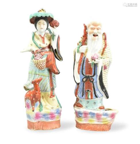 2 Chinese Famille Rose "Magu & Shou"Figures,RO...
