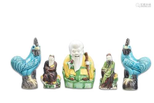 Group of 5 Sancai Glazed Porcelain Figure, RCO P.