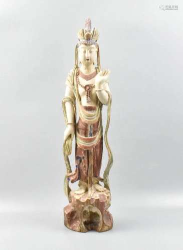Chinese Lacquered Wood Guanyin Figure